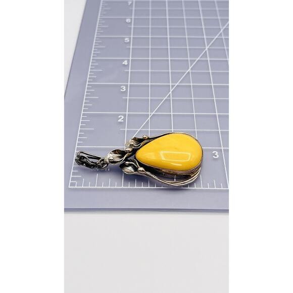 SZ Vintage Teardrop Baltic Yellow Yoke Amber Lily Frame Pendant Only Silver 925 - Picture 5 of 10